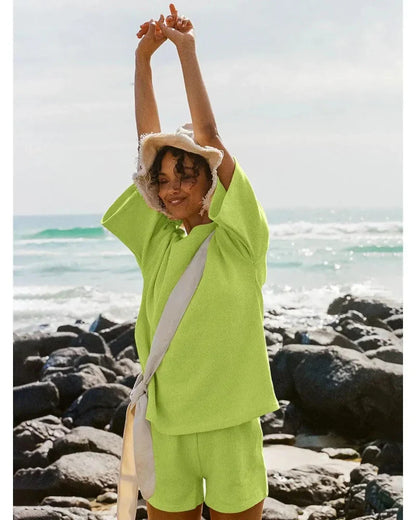 Women’s 2-Piece Lounge Set, Sleeve Top & Shorts