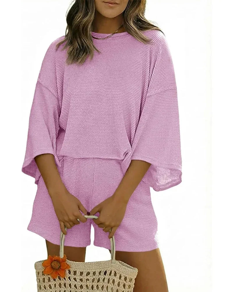 Women’s 2-Piece Lounge Set, Sleeve Top & Shorts