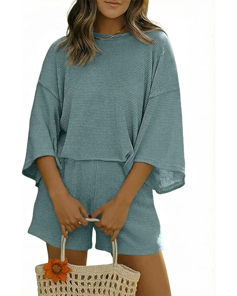Women’s 2-Piece Lounge Set, Sleeve Top & Shorts