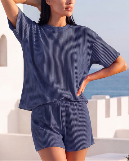 Summer Rib Knit Two-Piece Loungewear Set