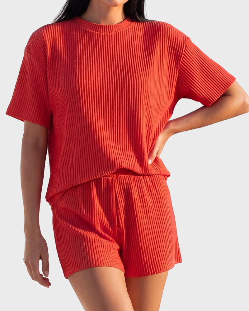 Summer Rib Knit Two-Piece Loungewear Set