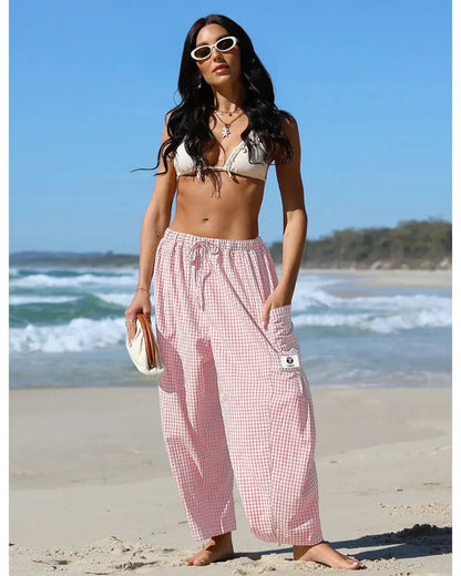 Women’s Loose Plaid Wide Leg Pants with Pockets