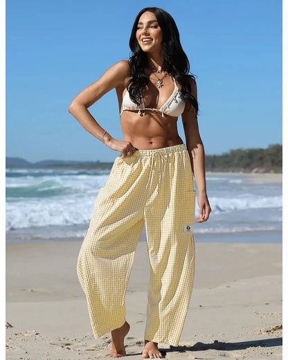 Women’s Loose Plaid Wide Leg Pants with Pockets