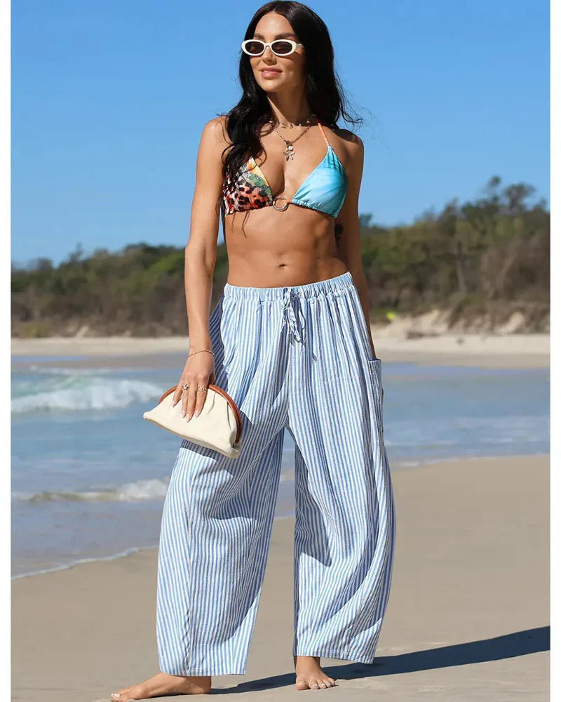 Women’s Loose Plaid Wide Leg Pants with Pockets