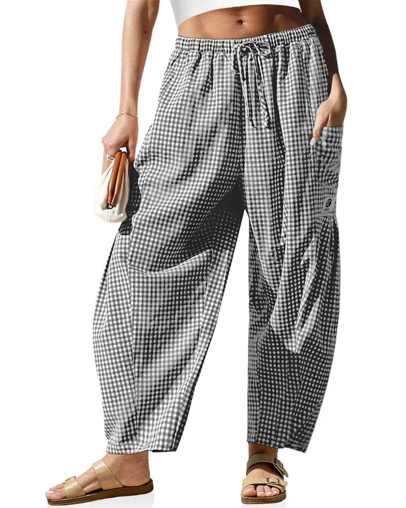 Women’s Loose Plaid Wide Leg Pants with Pockets