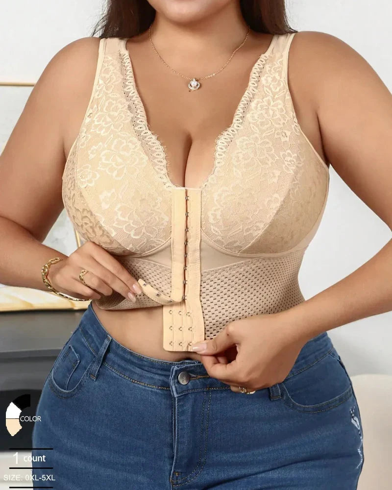 Plus-Size Shaping Bra – Front Closure, Posture & Tummy Control