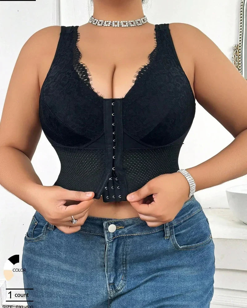Plus-Size Shaping Bra – Front Closure, Posture & Tummy Control