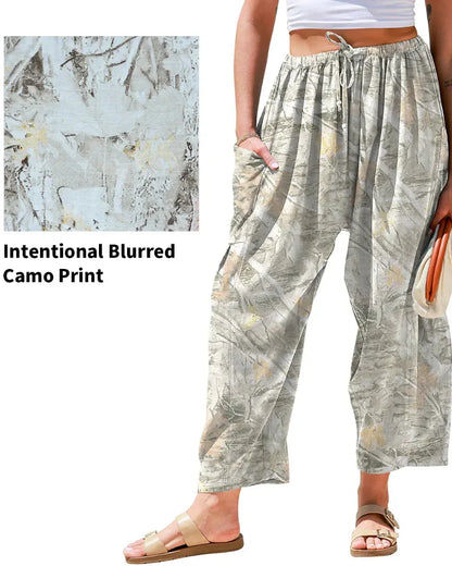 Linen Wide Leg Pants – Loose Fit, Printed, Pockets