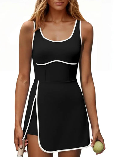 Women's Athletic Tennis Dress with Built-In Shorts & Pockets