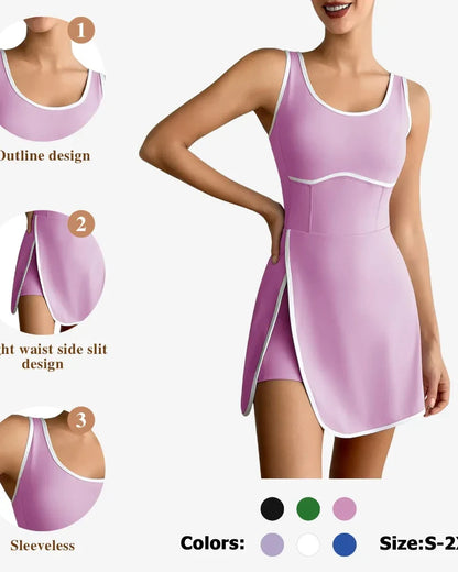 Women's Athletic Tennis Dress with Built-In Shorts & Pockets