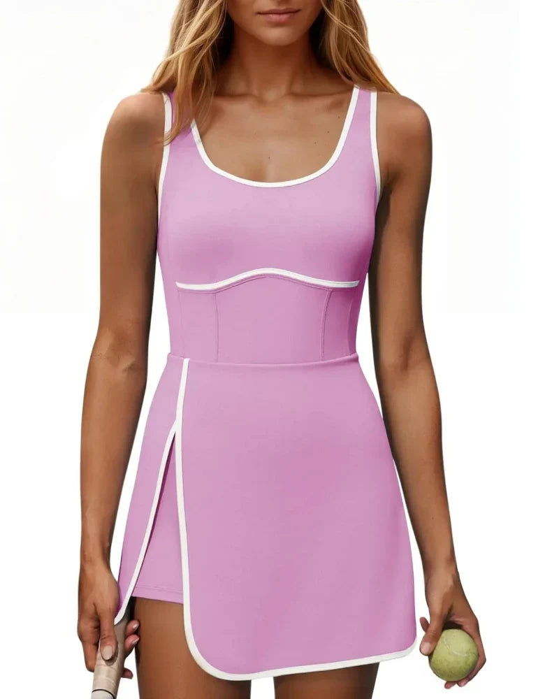 Women's Athletic Tennis Dress with Built-In Shorts & Pockets
