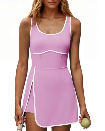 Women's Athletic Tennis Dress with Built-In Shorts & Pockets