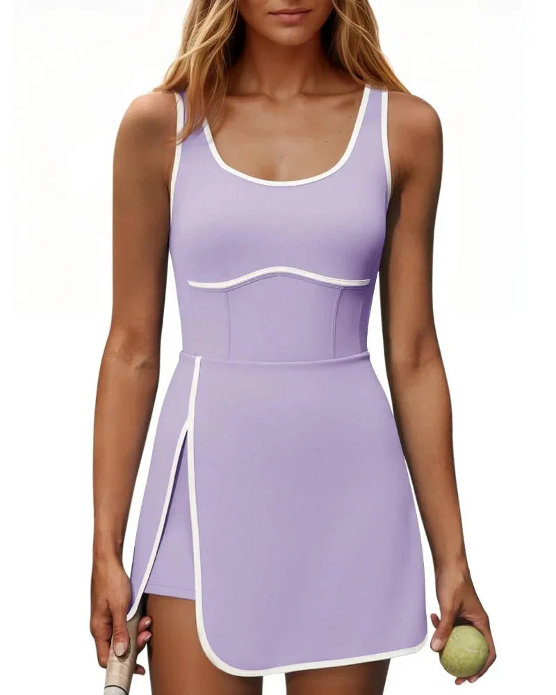 Women's Athletic Tennis Dress with Built-In Shorts & Pockets