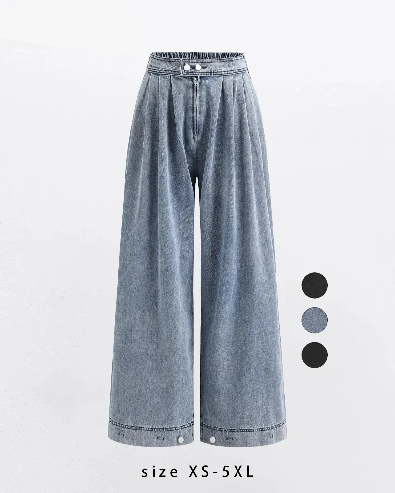 Women's High Waist Baggy Wide Leg Jeans with Adjustable Ankles