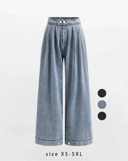 Women's High Waist Baggy Wide Leg Jeans with Adjustable Ankles