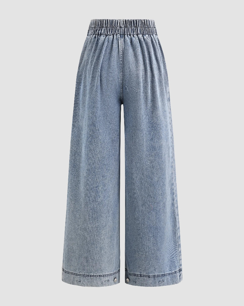 Women's High Waist Baggy Wide Leg Jeans with Adjustable Ankles