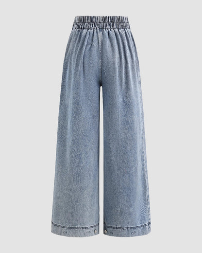 Women's High Waist Baggy Wide Leg Jeans with Adjustable Ankles