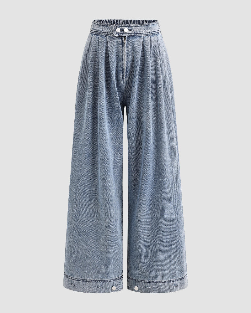 Women's High Waist Baggy Wide Leg Jeans with Adjustable Ankles