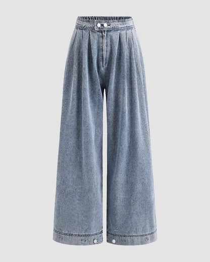 Women's High Waist Baggy Wide Leg Jeans with Adjustable Ankles