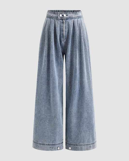 Women's High Waist Baggy Wide Leg Jeans with Adjustable Ankles