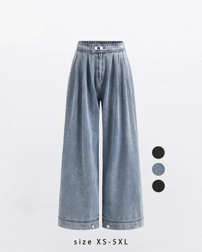 Women's High Waist Baggy Wide Leg Jeans with Adjustable Ankles