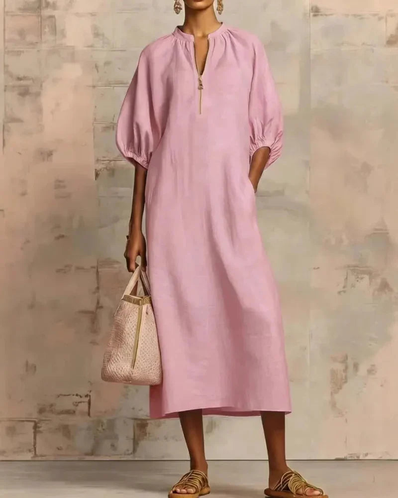Women’s Boho Puff Sleeve Linen Sundress