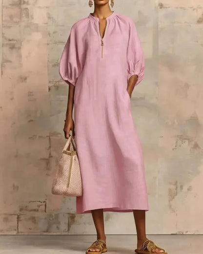 Women’s Boho Puff Sleeve Linen Sundress