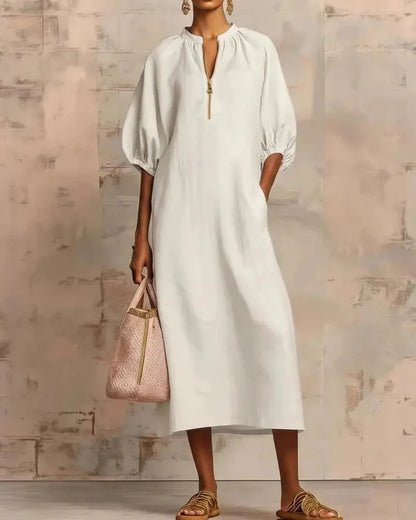 Women’s Boho Puff Sleeve Linen Sundress