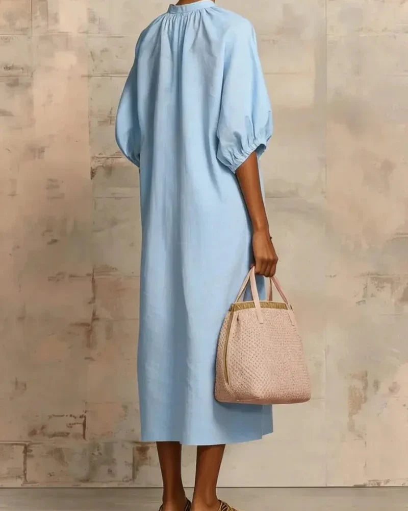 Women’s Boho Puff Sleeve Linen Sundress