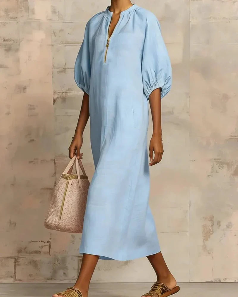 Women’s Boho Puff Sleeve Linen Sundress