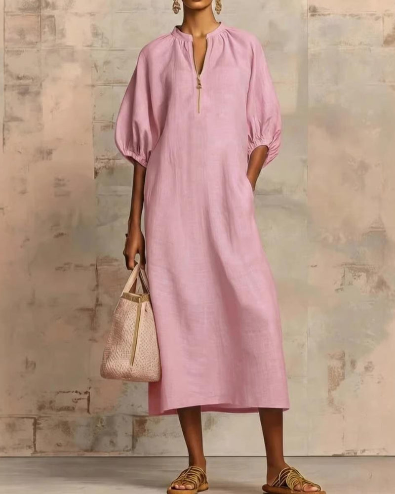 Women’s Boho Puff Sleeve Linen Sundress