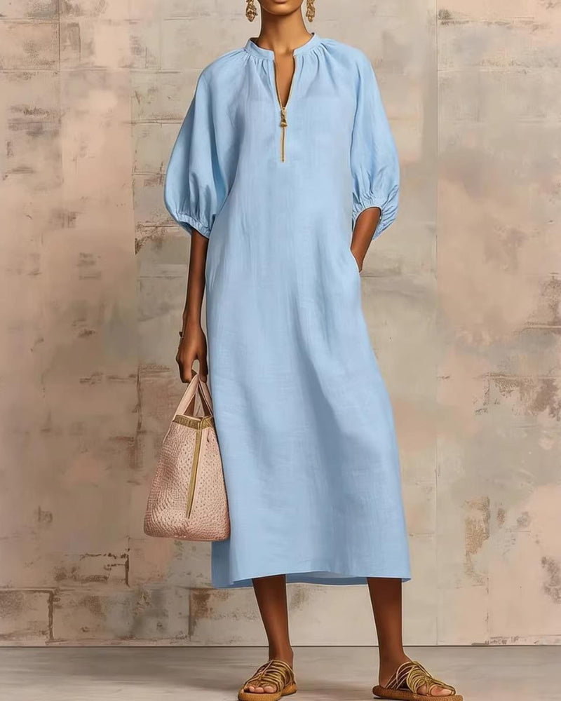 Women’s Boho Puff Sleeve Linen Sundress