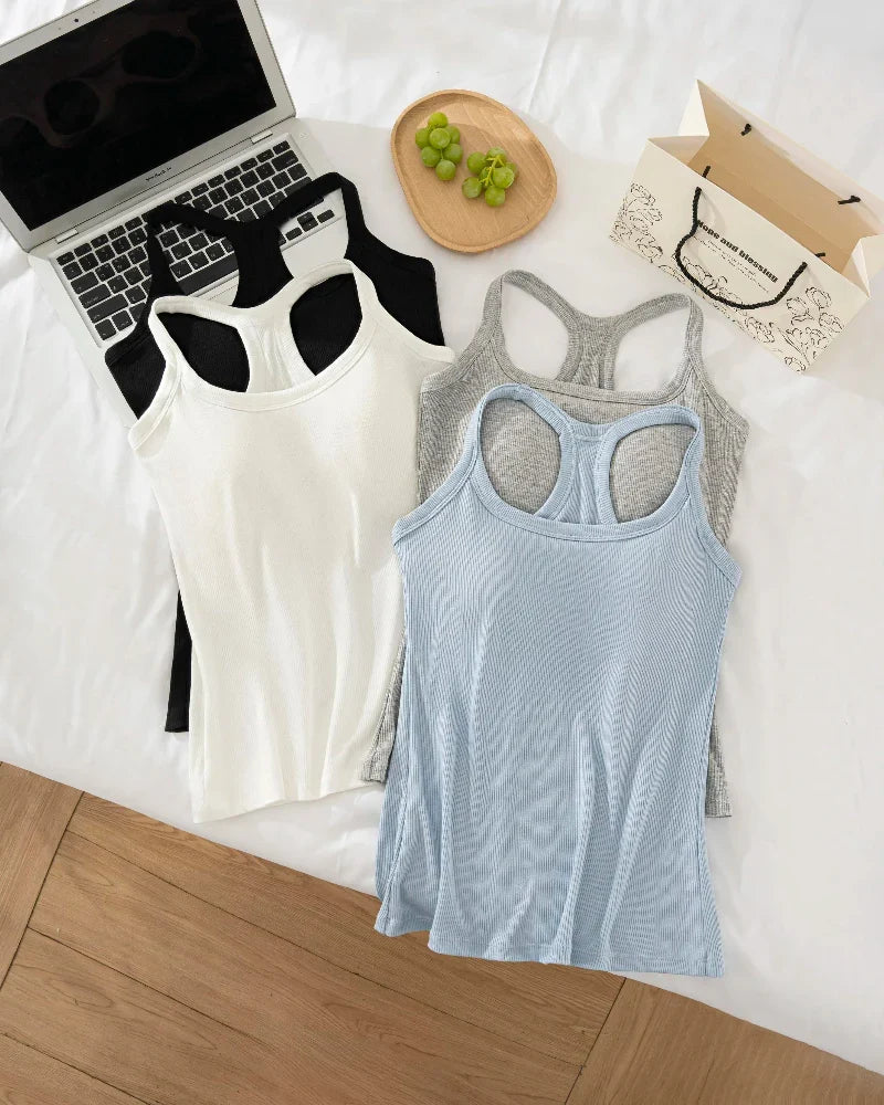 Women’s Ribbed Bra Tank | Racerback Cami, Removable Pads