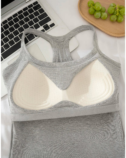 Women’s Ribbed Bra Tank | Racerback Cami, Removable Pads
