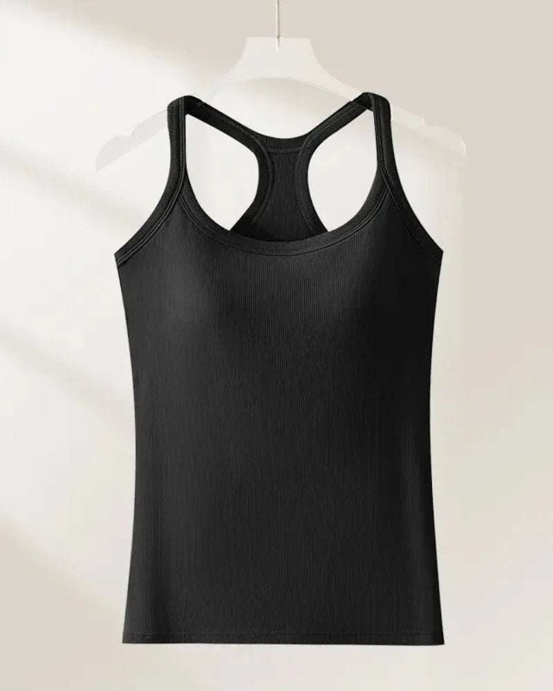 Women’s Ribbed Bra Tank | Racerback Cami, Removable Pads