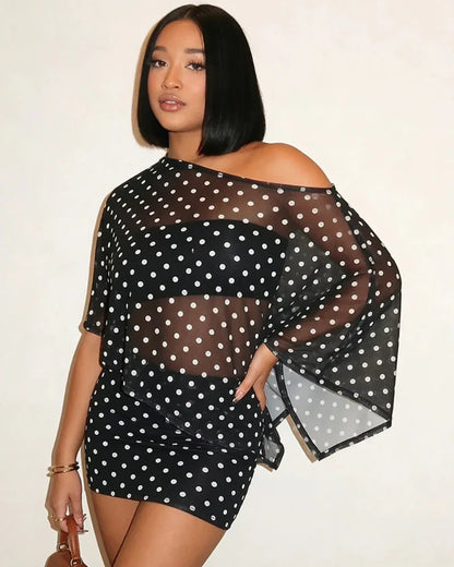 Animal Print Top & Skirt Set, Lightweight Casual Outfit