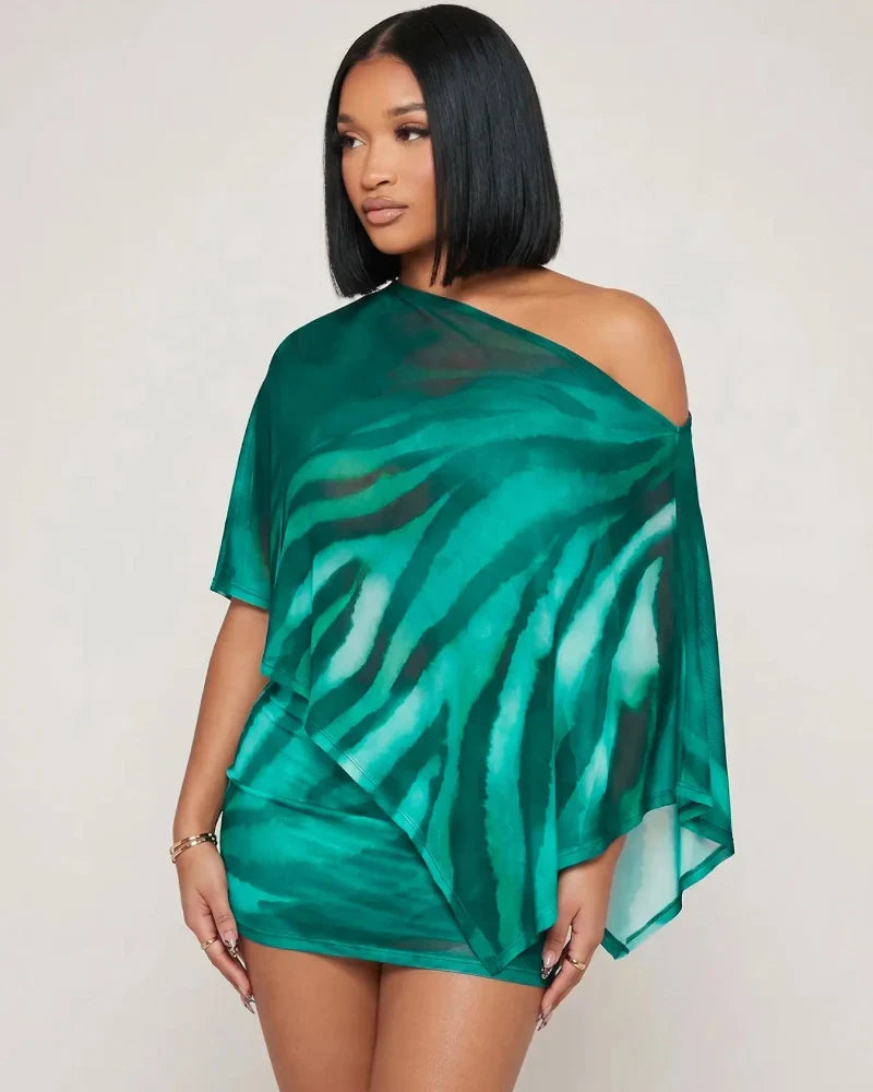 Animal Print Top & Skirt Set, Lightweight Casual Outfit