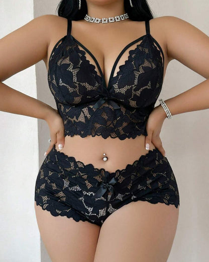 Seduluxe Plus Size Lace Lingerie Set  2-Piece Sexy Sleepwear