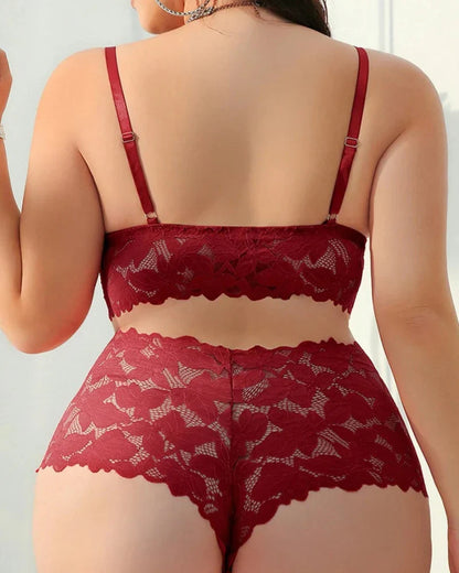 Seduluxe Plus Size Lace Lingerie Set  2-Piece Sexy Sleepwear