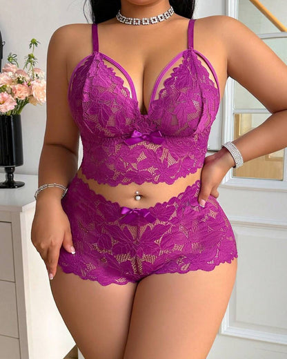 Seduluxe Plus Size Lace Lingerie Set  2-Piece Sexy Sleepwear