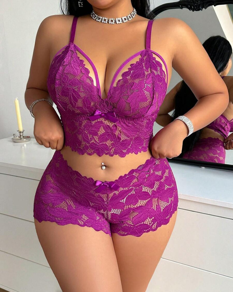 Seduluxe Plus Size Lace Lingerie Set  2-Piece Sexy Sleepwear