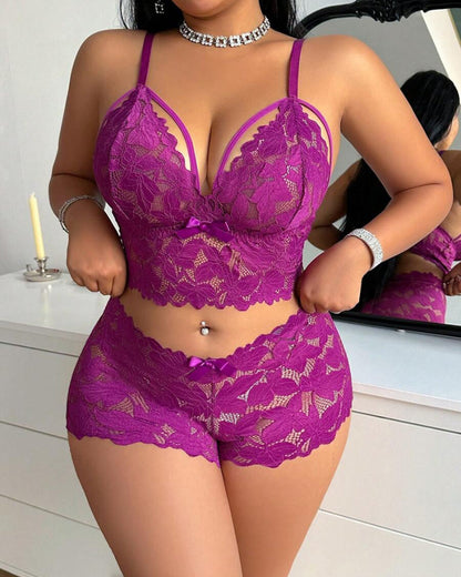 Seduluxe Plus Size Lace Lingerie Set  2-Piece Sexy Sleepwear