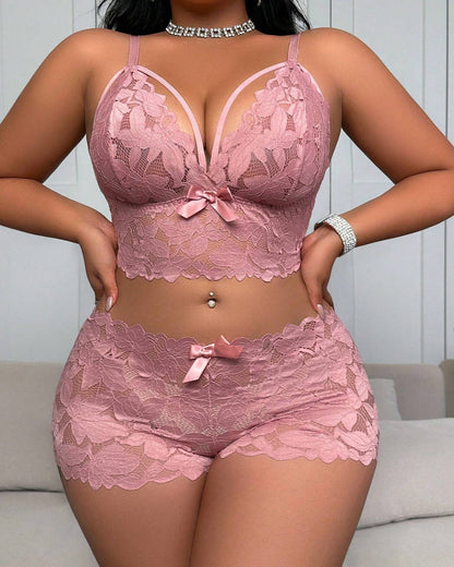 Seduluxe Plus Size Lace Lingerie Set  2-Piece Sexy Sleepwear