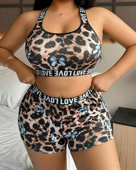 Plus Size Printed Bra & Brief Set, Wireless Comfort with Natural Lift