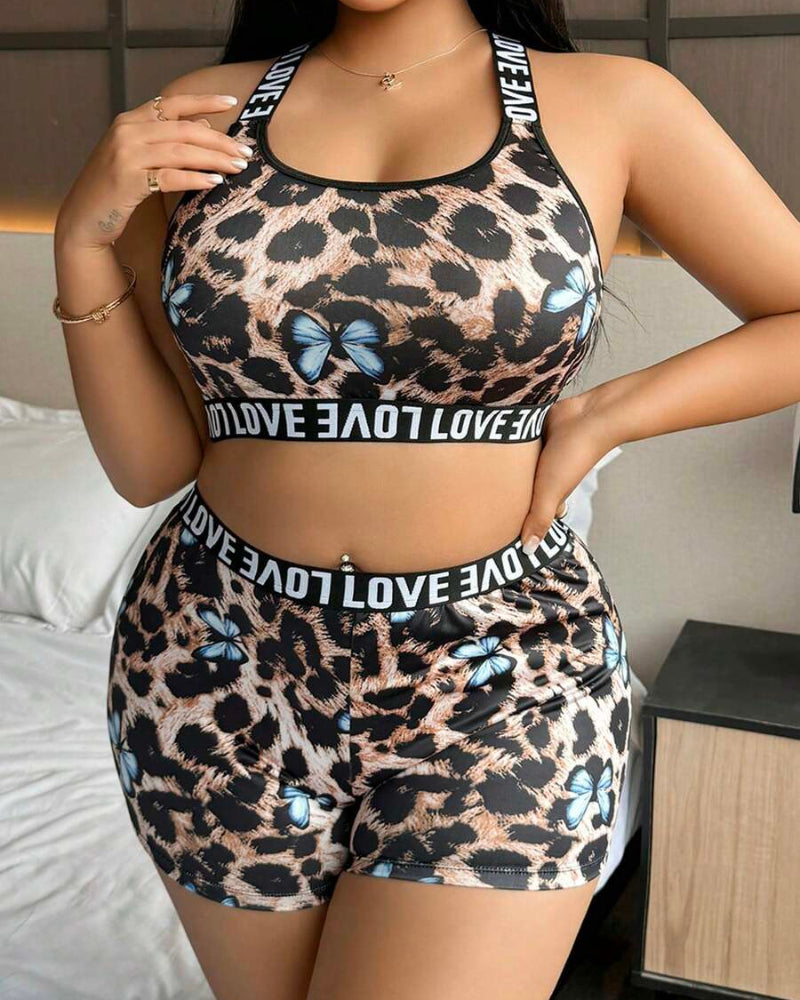 Plus Size Printed Bra & Brief Set, Wireless Comfort with Natural Lift