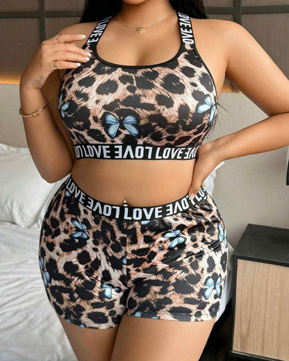 Plus Size Printed Bra & Brief Set, Wireless Comfort with Natural Lift