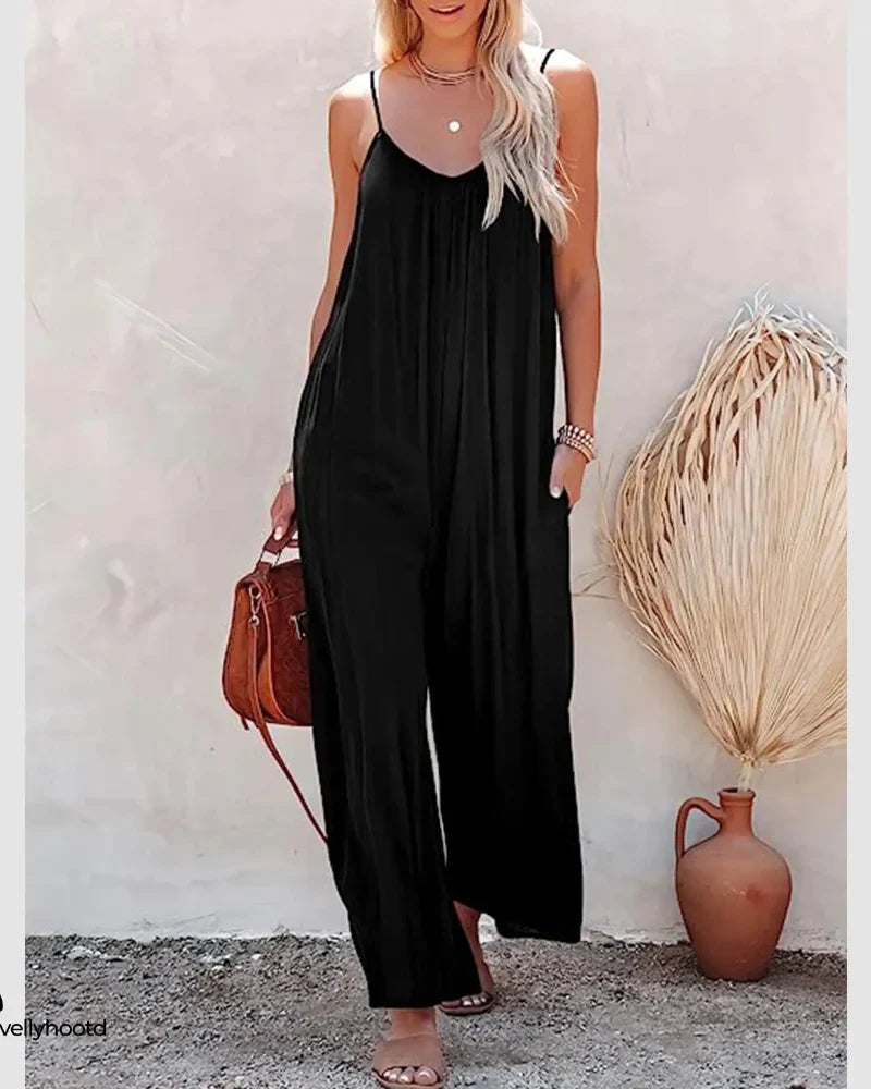 Plus Size Wide Leg Overall Jumpsuit with Pockets