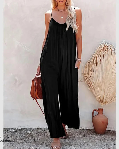 Plus Size Wide Leg Overall Jumpsuit with Pockets