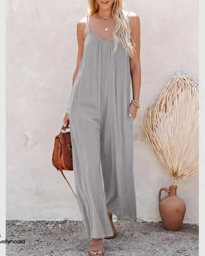 Plus Size Wide Leg Overall Jumpsuit with Pockets