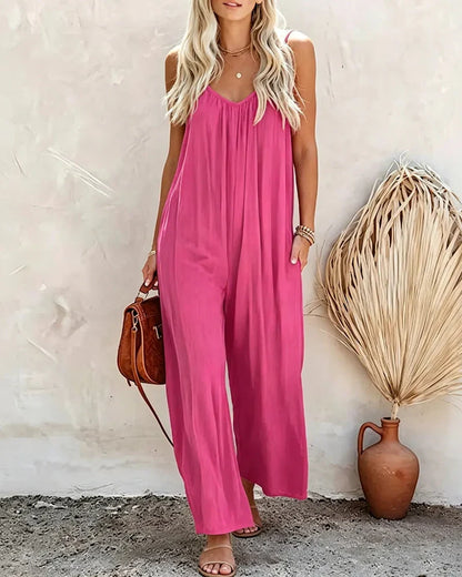 Plus Size Wide Leg Overall Jumpsuit with Pockets